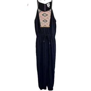 Anthropologie Black Jumpsuit with Embroidered Detail